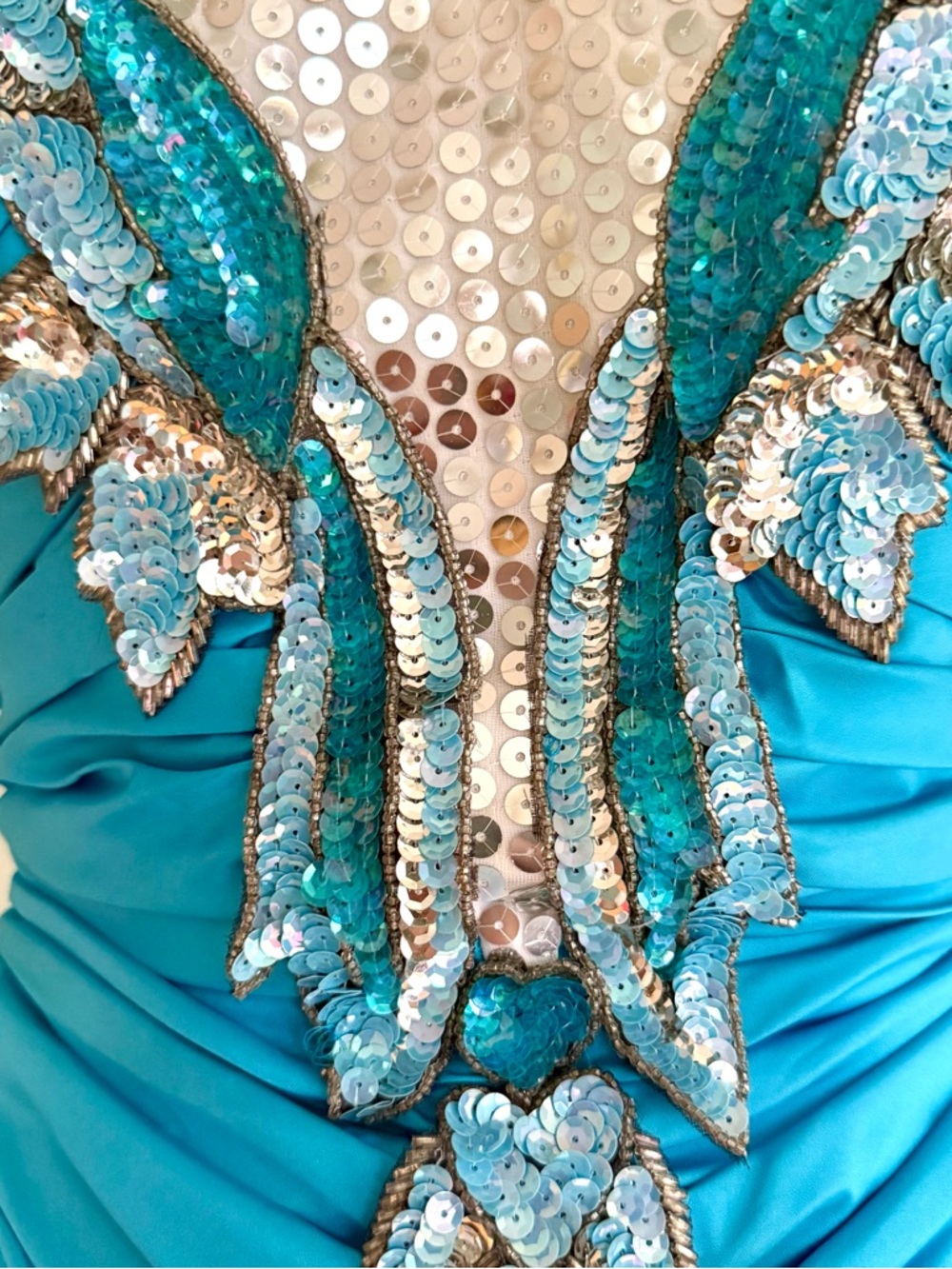 🐬VINTAGE 80s Alyce Designs Sequin Taffeta Peplum Prom Gown Dress - Picture 5 of 11
